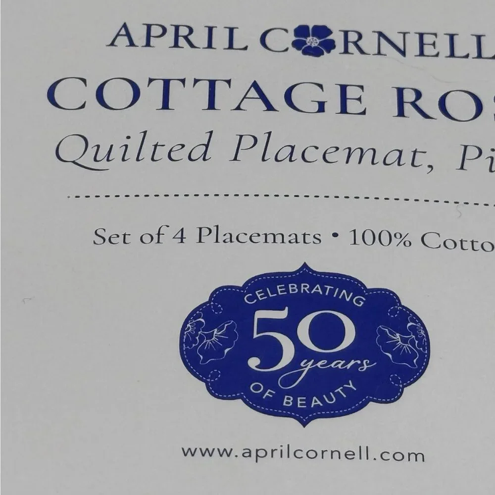 x4 April Cornell Cottage Rose Pink Floral Quilted Placemat Set Cotton Easter NEW